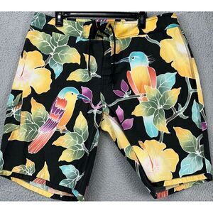 VINTAGE Polo Ralph Lauren Swim Trunk Men 38 Black Jungle Birds Floral Drawstring